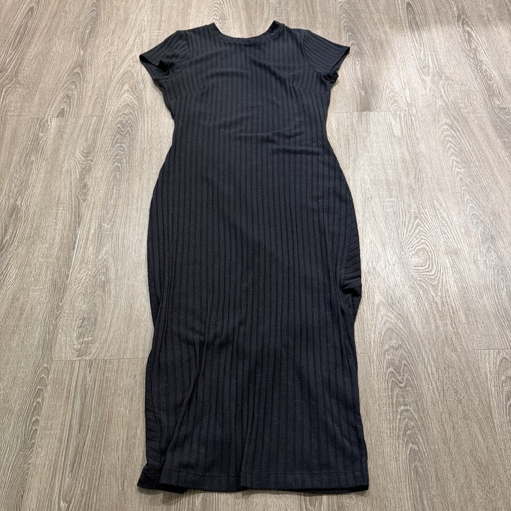 Free People Ribbed Jacquard Heat Wave Midi Dress Black Heather Size Medium